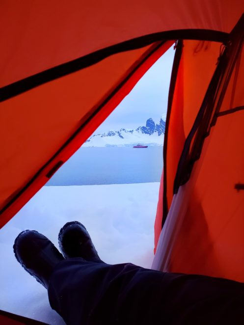 views from the tent when camping in Antarctica